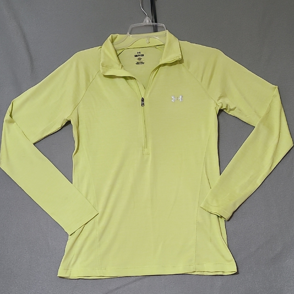 UNDER ARMOUR Women's Lime Green Long Sleeve Quarter Zip Top - Size Small